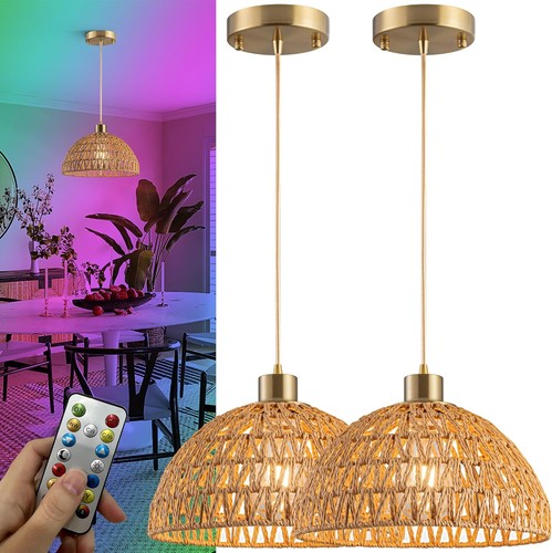 Battery pendant light rattan - pendant,